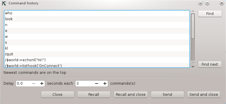 The Command History Dialog.