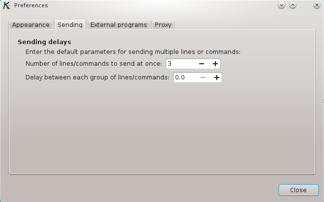 The Sending section of the Preferences dialog.