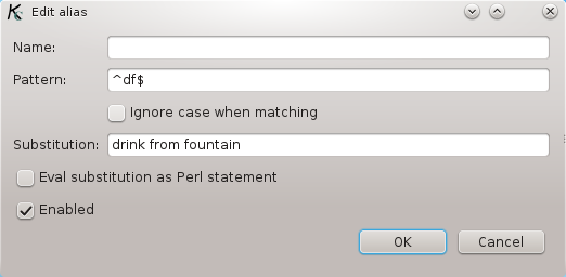 The window to edit aliases.