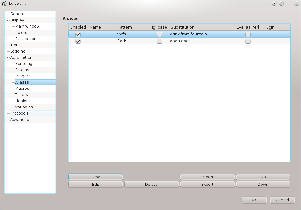 The graphical Alias editor.