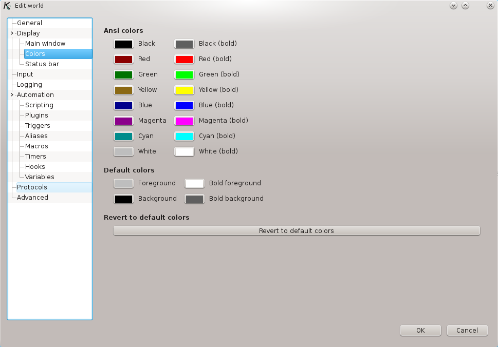 The Colors section of the World Editor.