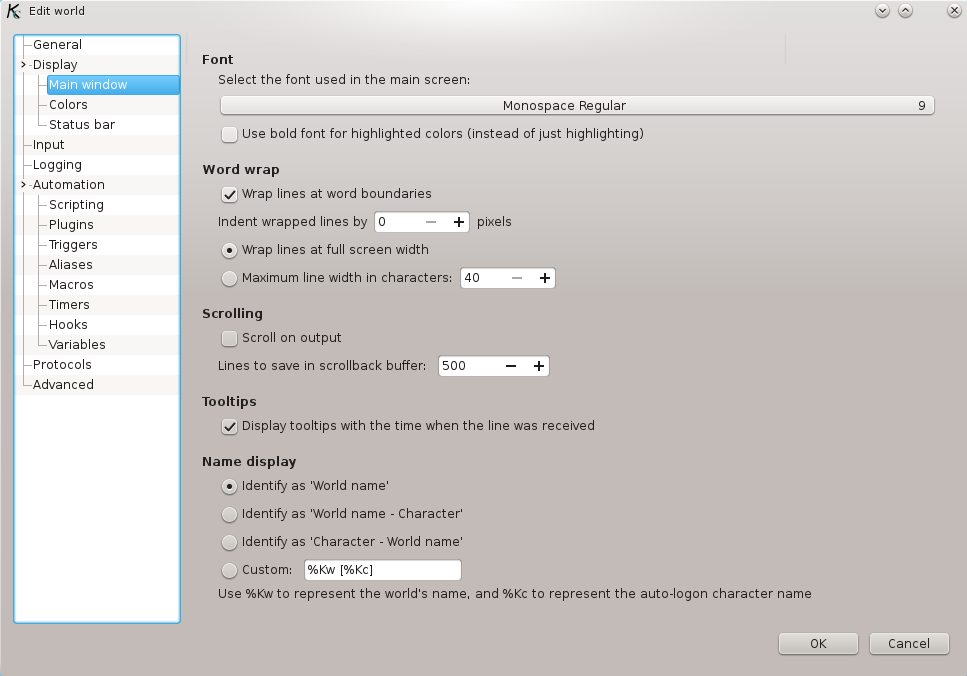 The Main Window section of the World Editor.