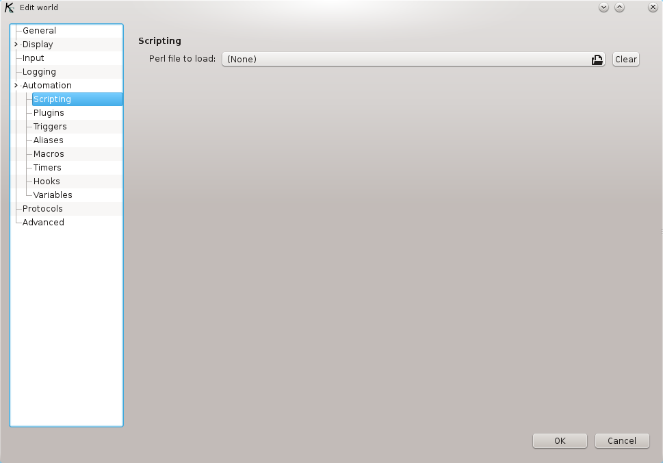 The Scripting section of the World Editor.
